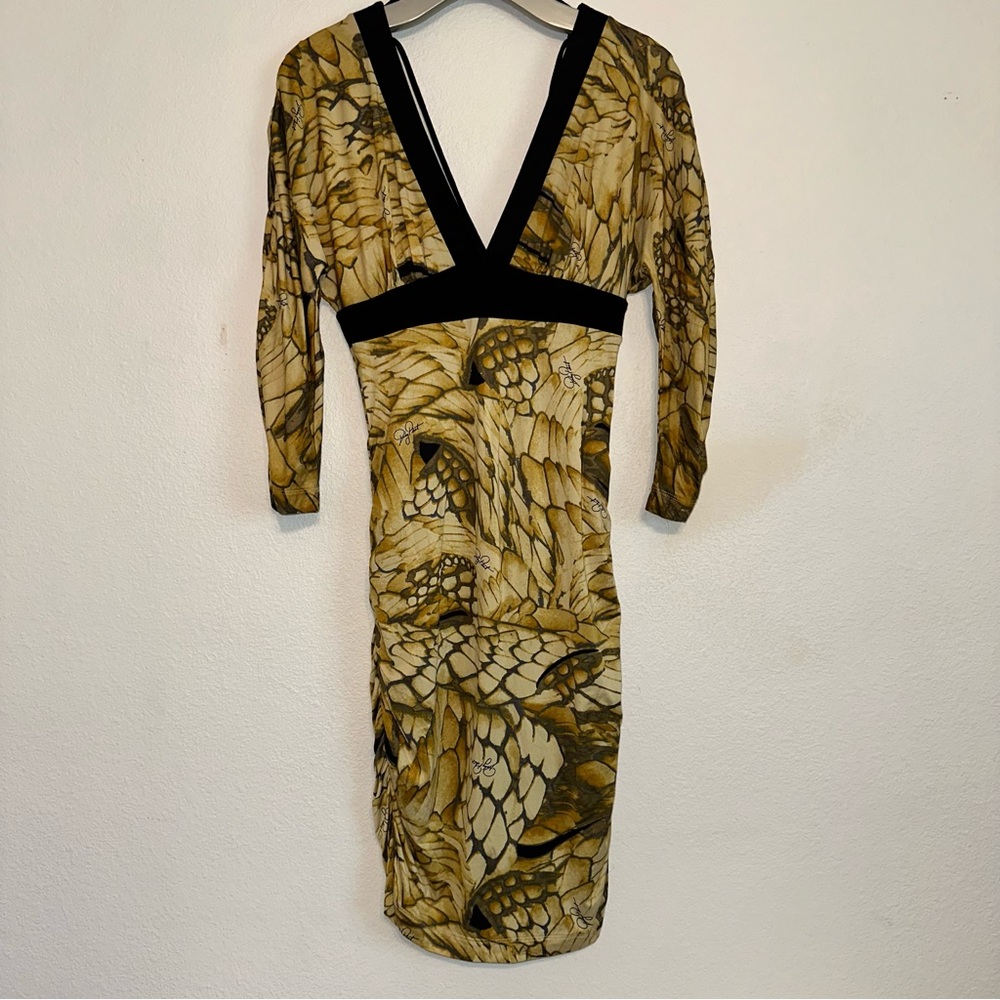 Baby Phat Black and Gold Patterned Midi Dress